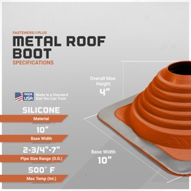 Fasteners Plus #4 Square Silicone Metal Roof Pipe Flashing Boot (Made in USA), Fits 2-3/4” - 7” Pipe OD, Red High Temp Silicone Chimney Boot for Metal Roof