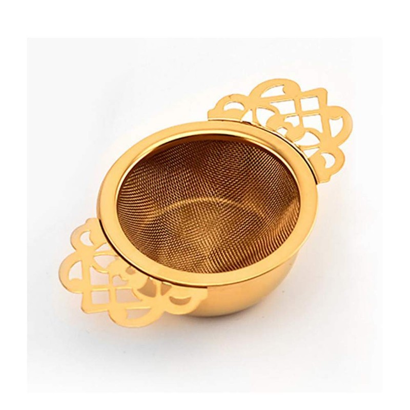3 Pieces Gold Empress Tea Strainers with Drip Bowls, Mesh