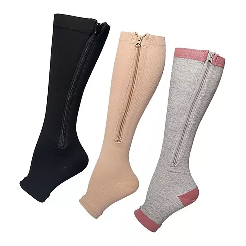 3 Pairs Zipper Compression Socks Nylon Open Toe Compression Socks