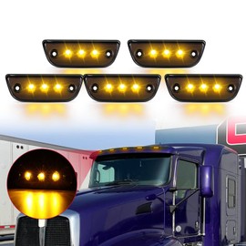 ALAVENTE 5 Pcs Universal Smoked Roof Top Clearance Signal Amber Light 3 LED Lamp Fit for Kenworth T680 T770 T880 and Peterbilt 569 2015-2020, Most Trucks Trailers Tractors Semi-trailer