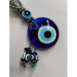 EVIL EYE BLUE GLASS ROUND KEYCHAIN 5" L X 1" W UNISEX  OVAL CENTER