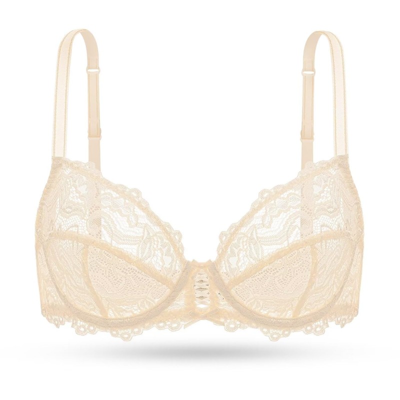 Deyllo Women’s Sheer Lace Bra Underwire Unlined Bra Full Coverage