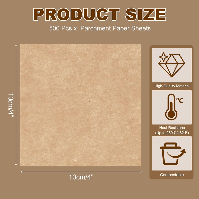 sourcing map 500 Pcs Unbleached Parchment Paper Baking Sheets Squares,
