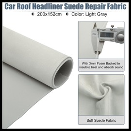 Hihaha Suede Headliner Fabric 79" x 60" Foam Backed for Car Light Gray Durable Material