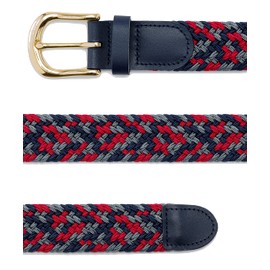 Streeze Mens/Ladies Stretch Belt ─ 30mm Wide with Gold Metal Buckle Elastic Fabric Woven Braided 11 Colours (Grey/Navy Mix, Medium)