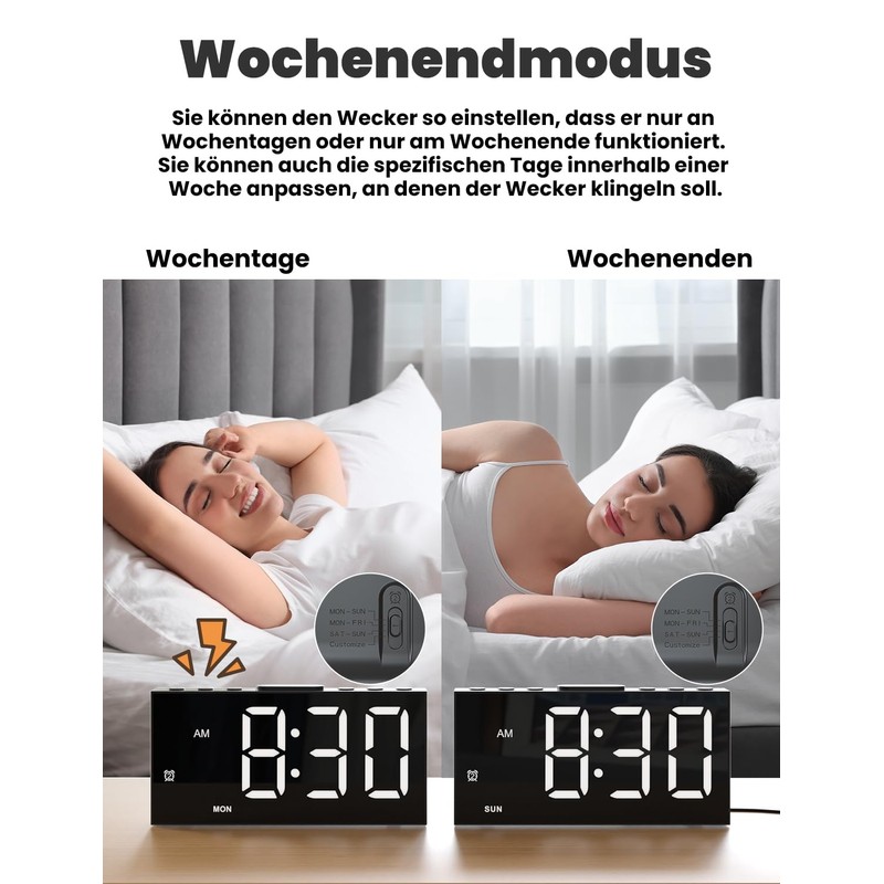 LIORQUE Alarm Clock Digital LED Alarm Clock with 8 Modes