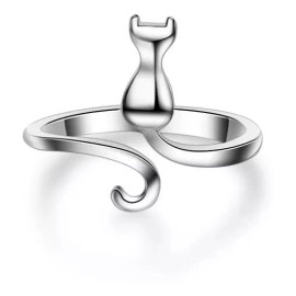 Dtup Anillo Gatito Elegante Plata Gato Regalo Minino Cat Kawaii