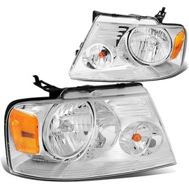 DNA MOTORING HL-OH-F1504-CH-AM Chrome Amber Headlights Replacement Compatible with 04-08 F150/06-08 Mark LT