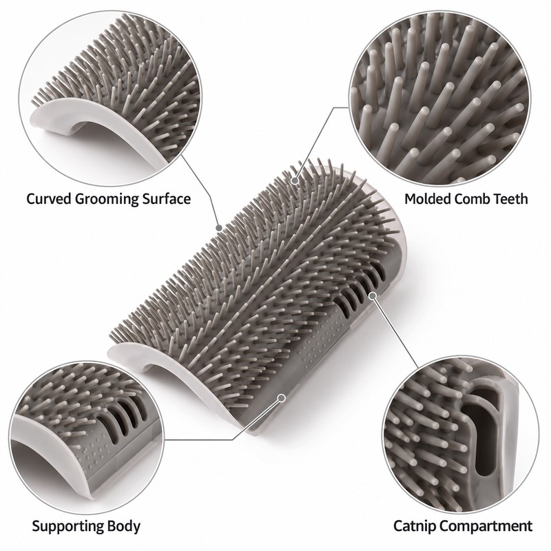 Wall Corner Cat Grooming Brush for Self-Grooming – Curved Massage