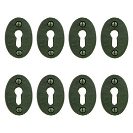 Black Wrought Iron Keyhole Cover Escutcheon Plate 1.75 in. x 1.13 in. Small Decorative Dresser Cabinet Door Key Hole Plate Lock Cover with Hardware Renovators Supply Manufacturing Pack of 8