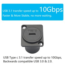 Riertostng 2 x USB 3.1 Panel Mount Connector Female, D-type USB Type C Female to Female Panel Fixed Pass Through Module with Installation Screw, 10 Gbps High Speed Data Extension Adapter
