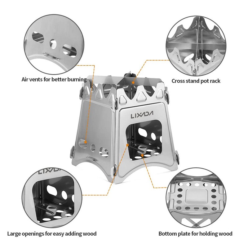 Lixada Camping Wood Stove Folding Lightweight Stainless Steel Wood Burning