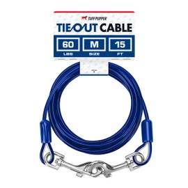 Grehge Out Cable for Strong Dogs | Dog Runner Cable for Yard | 15-60 ft Lengths | Water & Rust Resistant Industrial Strength Steel Cable | 360 Degree No Tangle Swivel Clips (Blue/60lbs/15ft)