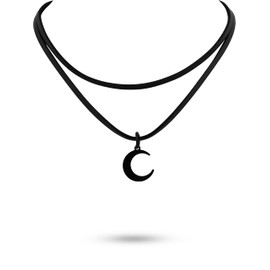 Hanary Gothic Boho Layered Black Crescent Moon Choker, Moon Necklace for Women, Gothic Emo Grunge Necklace, Goth Jewelry, Christmas Jewelry Gift for Women