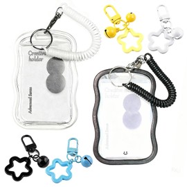 Cute Photo Card Holder Keychain Set of 2 Transparent Card Cases 4 Keychains, for Student Metro Passes ID Protection Kpop Photo Card Holder School Work ID Badges and More（White and Black） ﻿