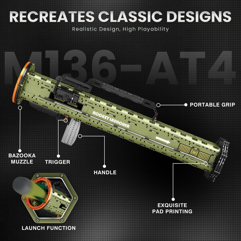 AT-4 Rocket Launcher Building Set,Military Block Gun Toy for Adults