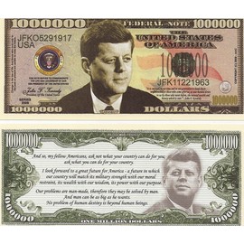 John F. Kennedy $Million Dollar$ Novelty Bill Collectible in Top Grade Currency Holder
