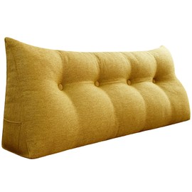 13 lbs Thickened Headboard Pillow Wedge Pillow Headboard Reading Pillow Bed for Comfortable Backrest Reading Triangular Pillow with Side Pocket Backrest Pillows for Sitting in Bed Yellow Full