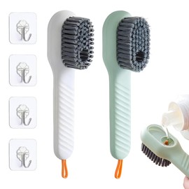 EIGYO Genérico Cepillo para Zapatos,2 Piezas Cepillo De Limpieza de Zapatos LíQuido Multifuncional-con 4 Ganchos,Cerdas Suaves Mango Largo Cepillo de Zapatos para Lavar Ropa y Zapatos (Verde/Blanco)