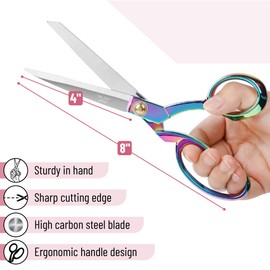 Mr. Pen- Metal Fabric Scissors, 8-inch, Carbon Steel, Rainbow Premium Tailor Scissors, Sewing Scissors for Fabric Cutting, Fabric Cutter, Fabric Shears, Heavy Duty Scissors Heavy Duty