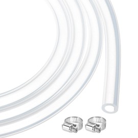 MECCANIXITY 3.3ft Clear Silicone Rubber Tubing 1/4" ID 1/2" OD Plastic Tube Flexible Air Hose for Brewing, Wine Making, Pump Siphon, 6.4mm x 12.7mm, with 2pcs Clamps