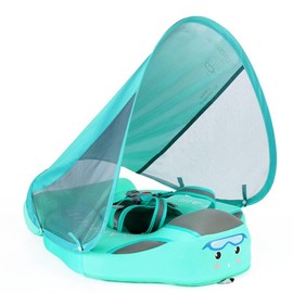 Mambobaby Baby Swim Float with Canopy and Tail, Non-Inflatable Infant Pool Float, Skin-Friendly Material for Toddler Boys Girls, 5 Support Points, Avoid Flip Safer, UV Protection 50+, 3-24 Months