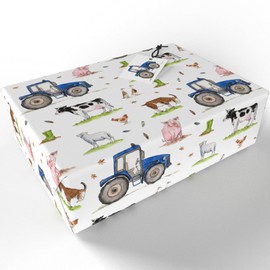 Luxury ECO Gift Wrap - 6 sheets/tags - Childrens Farm Yard White - Birthday - Recycled & Recyclable Wrapping Paper - Re-wrapped