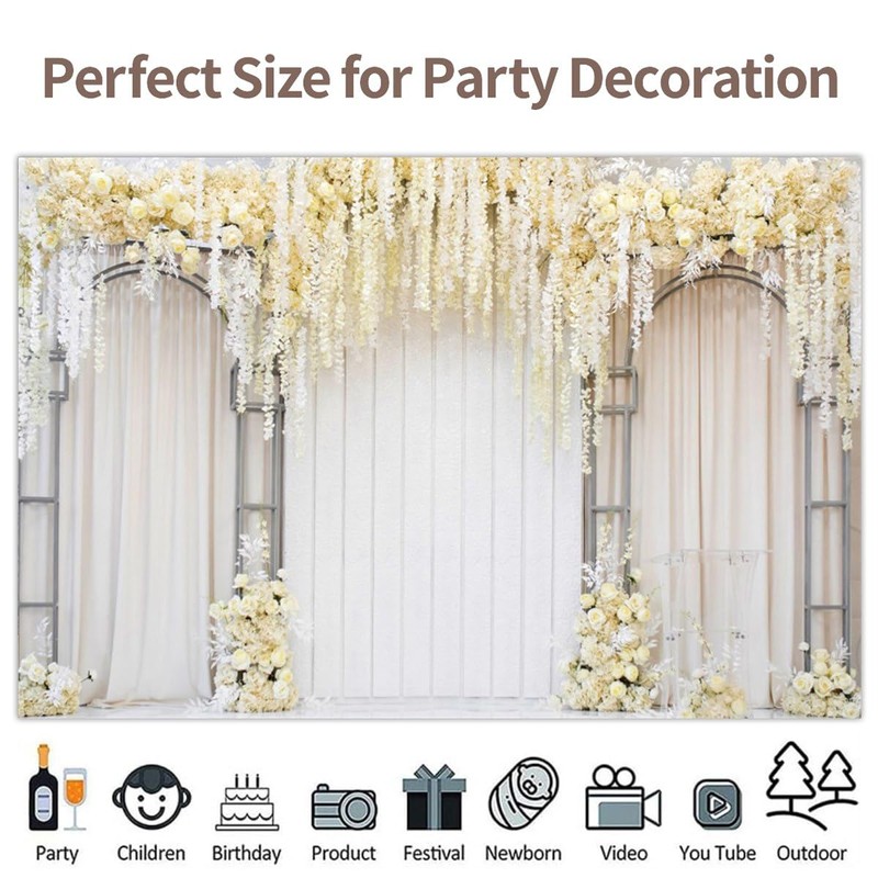 XMJJKUF White Flower Photography Background 10x8ft Arch Wedding Flowers Wall