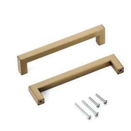 Aibeli 10 Pack Champagne Gold Cabinet Handles 6.3 Inch Hole Center(160mm) Square Drawer Pulls Champagne Cabinet Door Handles Cupboard Handles Modern Stainless Steel Kitchen Handles for Cabinets