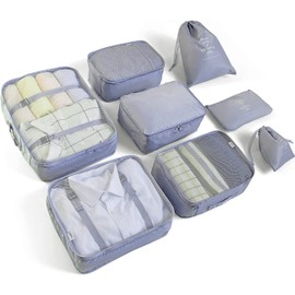 BillyBath Koffer Organizer set, Packing Cubes Kleidertaschen Schuhbeutel Reiseorganizer Packwürfel Kosmetik Travel Organizer Packtaschen für Koffer (8 teilig, Grau)