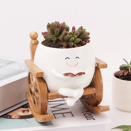 Bocguy Flower Pot Face, Flower Pot with Smiley Face, Succulent Pot for Succulents with Drainage Hole, Cute Flower Pots for Indoor and Outdoor Use for Home Garden Decoration and Succulents (Khaki