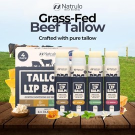 Beef Tallow Lip Balm – Natural Tallow Beeswax Chapstick – Hydrating Grass Fed Beef Tallow Honey Balm Lip Care – Soothes Chapped Dry Sensitive Lips – L