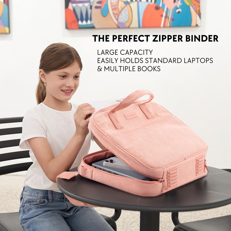 Sturdy 3-Ring Zipper Binder with Shoulder Strap for School –