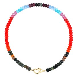 Mikovivi Colorful Heart Necklaces for Women, Trendy Beaded Necklace Bohemian Beaded Necklace Natural Stone Necklace Jewelry Accessories for Women Lovers Christmas Birthday Summer Gifts (Rainbow)