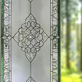 Nuxovilar Green-Edged Vintage Pattern Window Film, 17.7×39.4inch Symmetric Geometric Stained Glass Pattern, PVC Static Cling for Living Room/Bedroom Classic Decor (Sparkle)