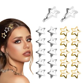 QOWUXHZ Pack of 20 Star Hair Clips Silver Y2K Hair Accessories Pentagram Hair Clips for Girls and Women 3 cm with 2 Meteors Hair Clips Silver 5 cm