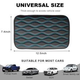 Wevdn Car Center Console Cushion Pad, 12.48×7.40 Inches Waterproof Car Armrest Seat Box Cover, Comfortable PU Leather Vehicle Armrest Cover Protector, Car Decor Interior Accessories (Black＋Blue)