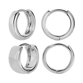 FAMARINE 2 Pairs Silver Hoop Earrings for Women Gift, Fashion Minimalist Dainty Hoop Earrings Lightweight Hoops Women Girls