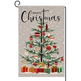 BLKWHT Christmas Tree Balls Garden Flag 12x18 Vertical Double Sided Gift Boxes Winter Holiday Outside Decorations Burlap Yard Flag BW719