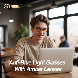 Goiteia Orange Glasses with Blue Light Filter - Amber Tinted Screen Glasses for Better Focus at Work/Improved Sleep/Eye Strain, Orange-black frame (better concentration at work)