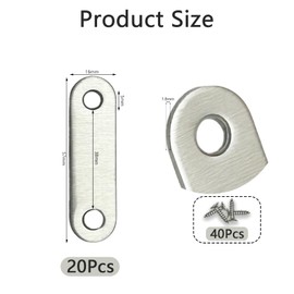 Bliceon 20Pcs Flat Metal Brackets for Wood Joining - 57x16x1.8mm Stainless Steel Mending Plates, Heavy-Duty Connector Brackets for Wood Fixing and Repair