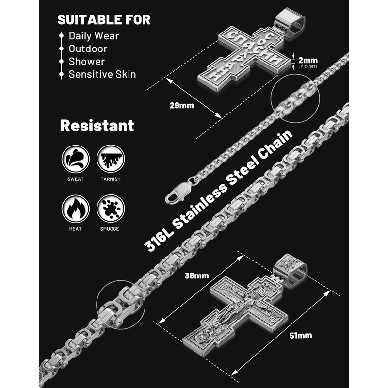 ZENLUNANO Orthodox Cross Necklace for Men and Women, Antique Silver