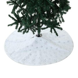 HOME ARCHIVE 48 inches Large Christmas Tree Skirt Luxury Faux Fur with Snowflake for Home Party Xmas Tree Decoration (White and Silver)