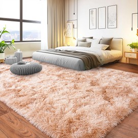 Pionblank 8x10 Rug for Living Room, Fuzzy Plush Large Area Rug, Fluffy Modern Shag Non Slip Soft Furry Carpet for Bedroom Kids Room Nursery Teens Dorm Home Decor, Tie-Dyed Beige