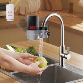 VORTOPT Advanced Sink Faucet Filter, 360 ° Rotary Faucet Water Purifier, NSF Certified Level 5 Filtration, Compatible with 99% of Faucets. (Black-T6-UF)