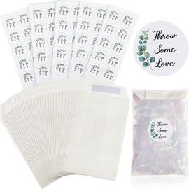 Tenare 50 Sets Wedding Confetti Bags Kit Include 50 Pieces 70 x 105 mm Confetti Glassine Bags and 50 Pieces Stickers Flower Petal Packets for Wedding Party Favor(Green Leaf Style)