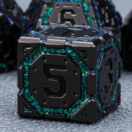 DND Metal Dice Set, Polyhedral Dice Set for RPG D&D Dice with Cracks Dungeons and Dragons Dice Set for RPG TTRPG D&D Die with Gift Case(Black Nickel Dark Green)