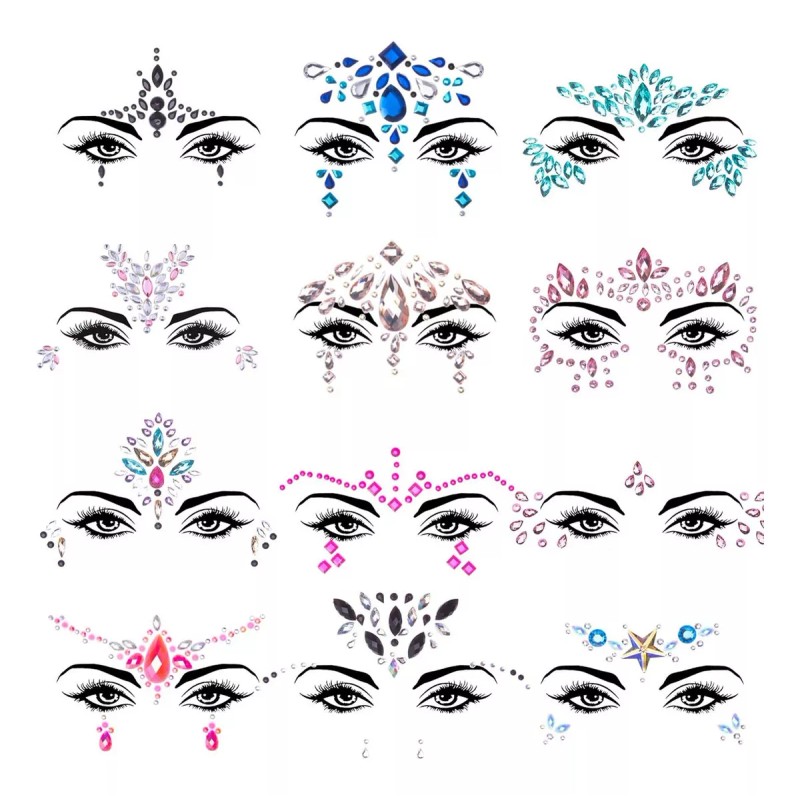 Lecute 10 Set Pedreria Facial Diamantes Maquillaje Disfraz Carnaval
