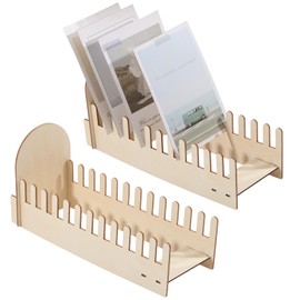 GLOBLELAND 2 Pcs 12 Slot Wooden Greeting Card Display 10.6x5.56In Stand Postcard Tiered Display Stand Sticker Display Stand for Postcards Sticker Photo Table Retail Counter Desk Birthday Cards