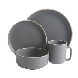 Gibson Home Zuma 16 Piece Round Kitchen Dinnerware Set, Dishes, Plates, Bowls, Mugs, Service for 4, Matte Stoneware, Grey, Gray